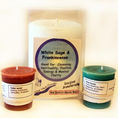 Han poured aromatherapy pillar and votive candles by Sacred Path Candles