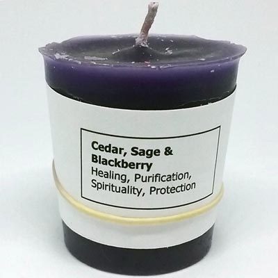 Cedar, Sage & Blackberry votive candle of the month by Sacred Path Candles